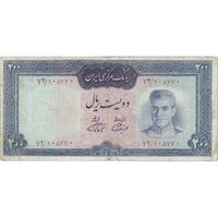 اسکناس 200 ریال (آموزگار - فرمان فرماییان) نوشته قرمز - تک - VF20 - محمد رضا شاه