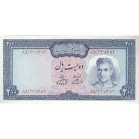 اسکناس 200 ریال (آموزگار - فرمان فرماییان) نوشته سیاه - تک - AU55 - محمد رضا شاه