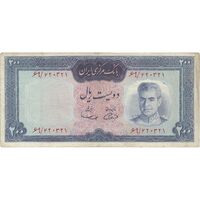 اسکناس 200 ریال (آموزگار - سمیعی) نوشته قرمز - تک - VF25 - محمد رضا شاه