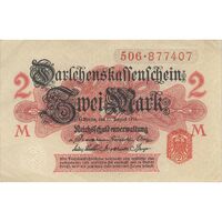 اسکناس 2 مارک 1914 ویلیام دوم - مهر قرمز - تک - EF - آلمان