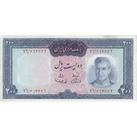 اسکناس 200 ریال (آموزگار - سمیعی) نوشته قرمز - تک - AU55 - محمد رضا شاه