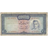 اسکناس 200 ریال (آموزگار - سمیعی) نوشته سیاه - تک - VF25 - محمد رضا شاه