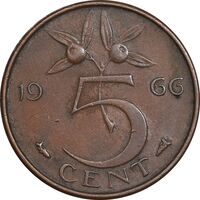 سکه 5 سنت 1966 یولیانا - EF45 - هلند