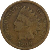 سکه 1 سنت 1908 سرخپوستی - VF30 - آمریکا