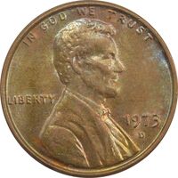سکه 1 سنت 1973D لینکلن - MS64 - آمریکا