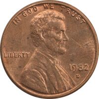 سکه 1 سنت 1982D لینکلن - MS62 - آمریکا