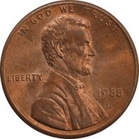 سکه 1 سنت 1988D لینکلن - MS64 - آمریکا
