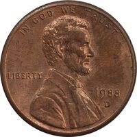 سکه 1 سنت 1988D لینکلن - AU - آمریکا