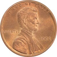 سکه 1 سنت 1992 لینکلن - MS64 - آمریکا