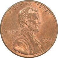 سکه 1 سنت 1995D لینکلن - MS62 - آمریکا