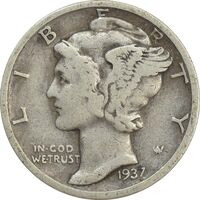 سکه 1 دایم 1937S مرکوری - VF30 - آمریکا