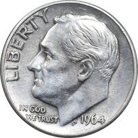 سکه 1 دایم 1964D روزولت - EF45 - آمریکا