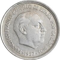 سکه 5 پزتا 1957 فرانکو کادیلو - EF45 - اسپانیا