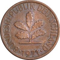 سکه 1 فینیگ 1971G جمهوری فدرال - EF45 - آلمان