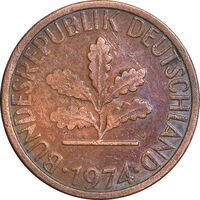 سکه 1 فینیگ 1974F جمهوری فدرال - EF45 - آلمان