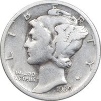 سکه 1 دایم 1939D مرکوری - VF35 - آمریکا