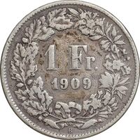 سکه 1 فرانک 1909 دولت فدرال - VF35 - سوئیس