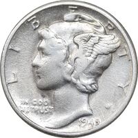 سکه 1 دایم 1945D مرکوری - AU50 - آمریکا