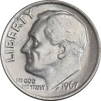 سکه 1 دایم 1967 روزولت - AU50 - آمریکا