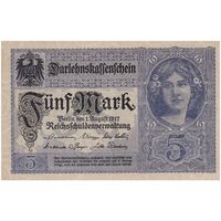 اسکناس 5 مارک 1917 ویلیام دوم - تک - UNC62 - آلمان