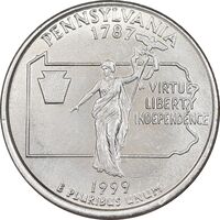 سکه کوارتر دلار 1999P ایالتی - پنسیلوانیا - AU58 - آمریکا