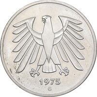 سکه 5 مارک 1975G جمهوری فدرال - AU58 - آلمان