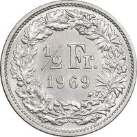 سکه 1/2 فرانک 1969 دولت فدرال - MS62 - سوئیس