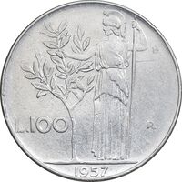 سکه 100 لیره 1957 جمهوری - EF45 - ایتالیا