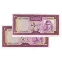 اسکناس 100 ریال (آموزگار - فرمان فرماییان) نوشته سیاه - جفت - UNC63 - محمد رضا شاه