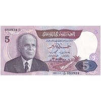 اسکناس 5 دینار 1983 جمهوری - تک - UNC63 - تونس