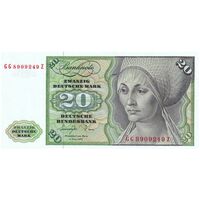 اسکناس 20 مارک 1977 جمهوری فدرال - تک - UNC63 - آلمان
