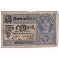 اسکناس 5 مارک 1917 ویلیام دوم - تک - VF - آلمان
