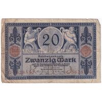 اسکناس 20 مارک 1915 ویلیام دوم - تک - F - آلمان