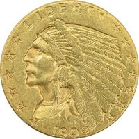 سکه طلا 2.5 دلار 1909 سرخپوستی - MS62 - آمریکا