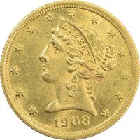 سکه طلا 5 دلار 1908 - MS63 - آمریکا