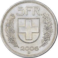 سکه 5 فرانک 2006B دولت فدرال - AU58 - سوئیس