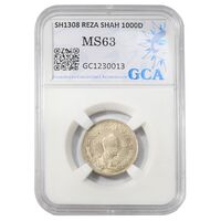 سکه 1000 دینار 1308 تصویری - MS63 - رضا شاه