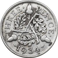 سکه 3 پنس 1934 جرج پنجم - EF45 - انگلستان