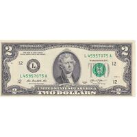 اسکناس 2 دلار 2013 جمهوری فدرال - L (سان فرانسیسکو) - تک - UNC62 - آمریکا