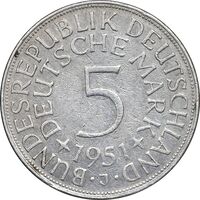 سکه 5 مارک 1951J جمهوری فدرال - EF40 - آلمان