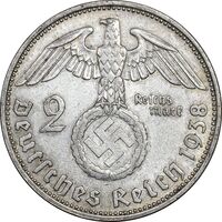 سکه 2 رایش مارک 1938J رایش سوم - AU55 - آلمان
