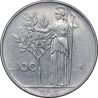 سکه 100 لیره 1965 جمهوری - EF45 - ایتالیا