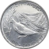سکه 100 لیره 1975 پاپ پل ششم - MS62 - واتیکان