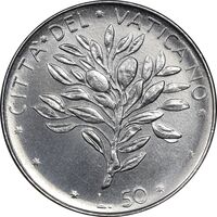 سکه 50 لیره 1973 پاپ پل ششم - MS62 - واتیکان