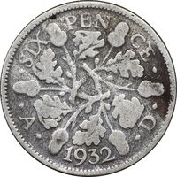 سکه 6 پنس 1932 جرج پنجم - VF30 - انگلستان