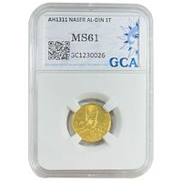 سکه طلا 1 تومان 1310 - صورت متفاوت - MS61 - ناصرالدین شاه