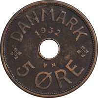 سکه 5 اوره 1932 کریستیان دهم - EF45 - دانمارک