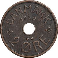 سکه 2 اوره 1929 کریستیان دهم - EF40 - دانمارک