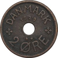 سکه 2 اوره 1929 کریستیان دهم - EF40 - دانمارک