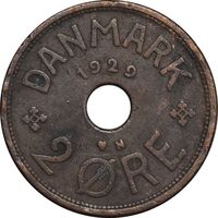 سکه 2 اوره 1929 کریستیان دهم - EF40 - دانمارک